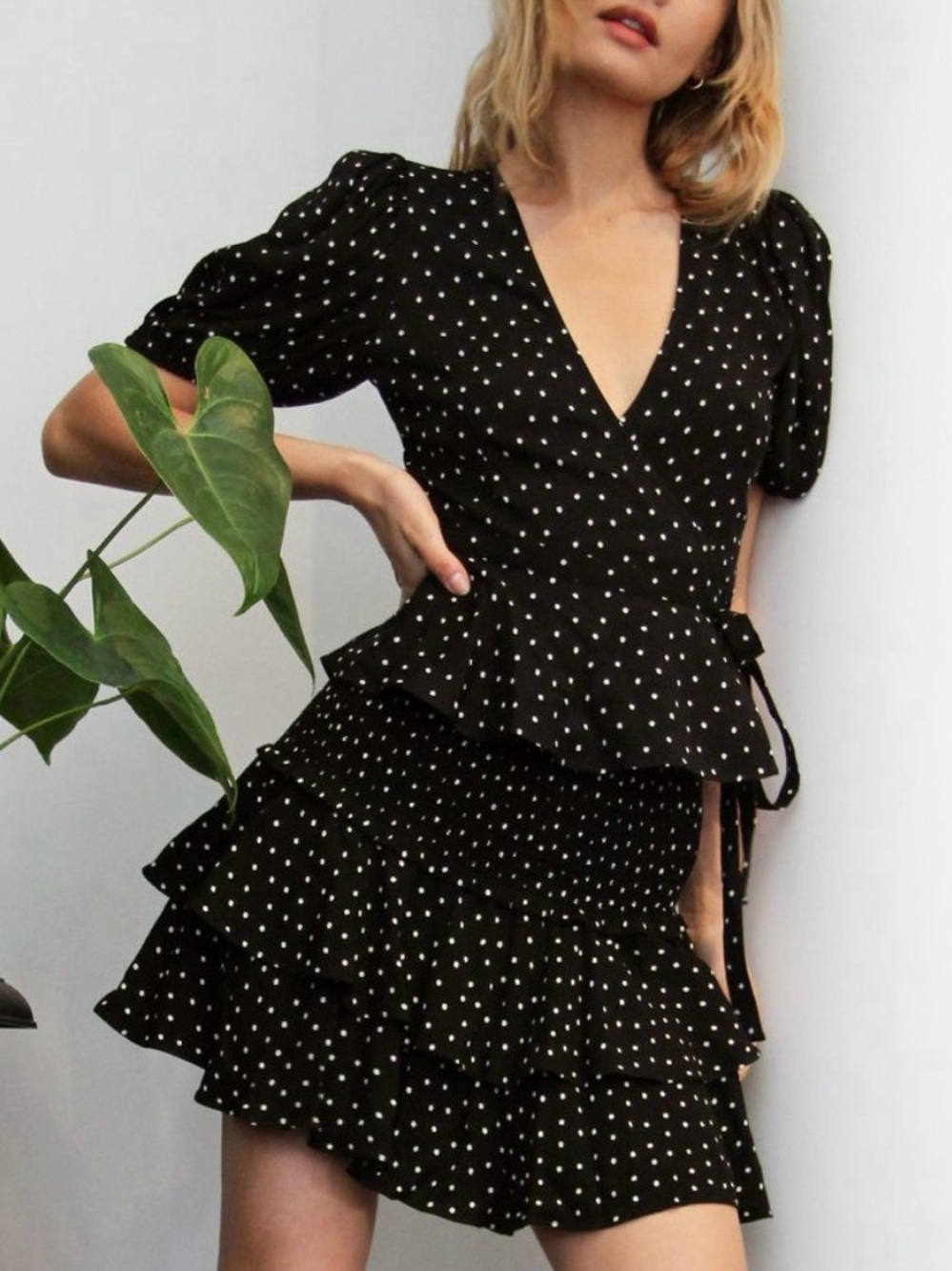 Aritzia black and white polka dot Sunday best mini skirt